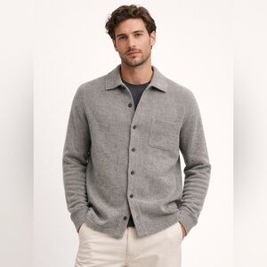 Guest in Residence Medium Grey Donegal Speckled Button-Up Sweater Shirt Jacket